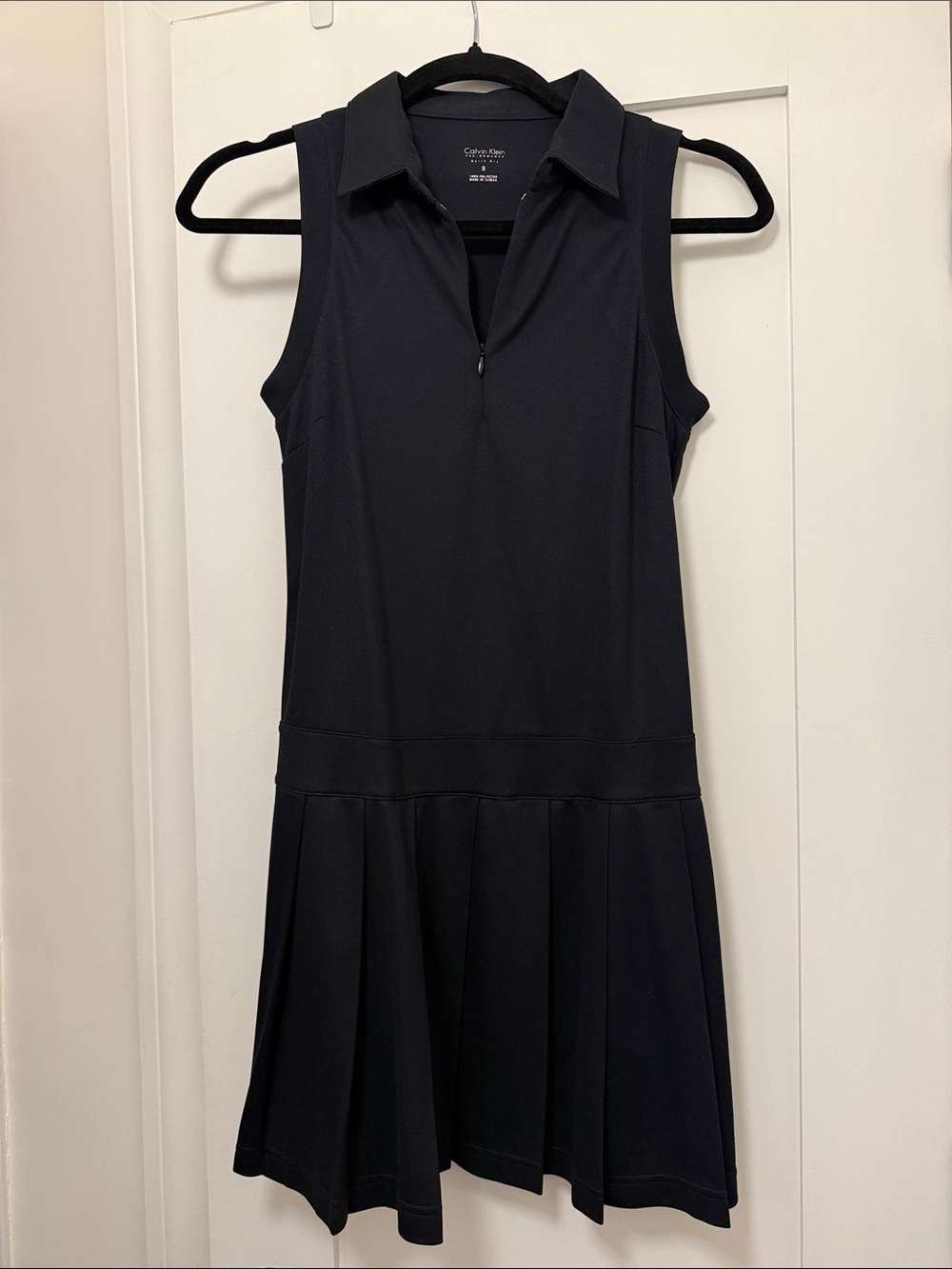 Calvin Klein Black Sleeveless Pleated Polo Mini Dress